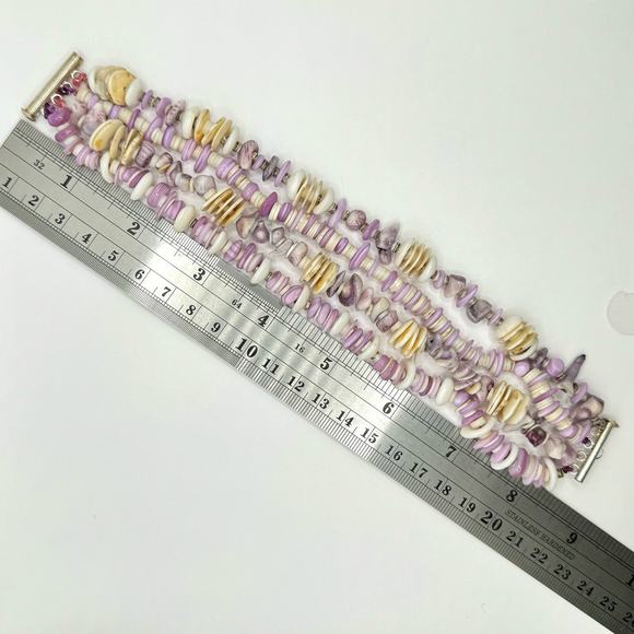 Wampum Quahog Heishi Four Strand Bracelet Slide Lock Clasp Beachy Coastal Shell - Picture 14 of 16